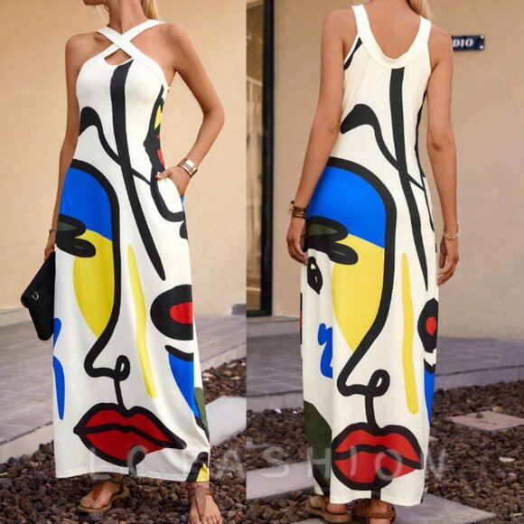 LC FASHION Dresses & Skirts - Summer dress,Halter Neck Dress, Summer Vacation Criss-Cross Neckline dress